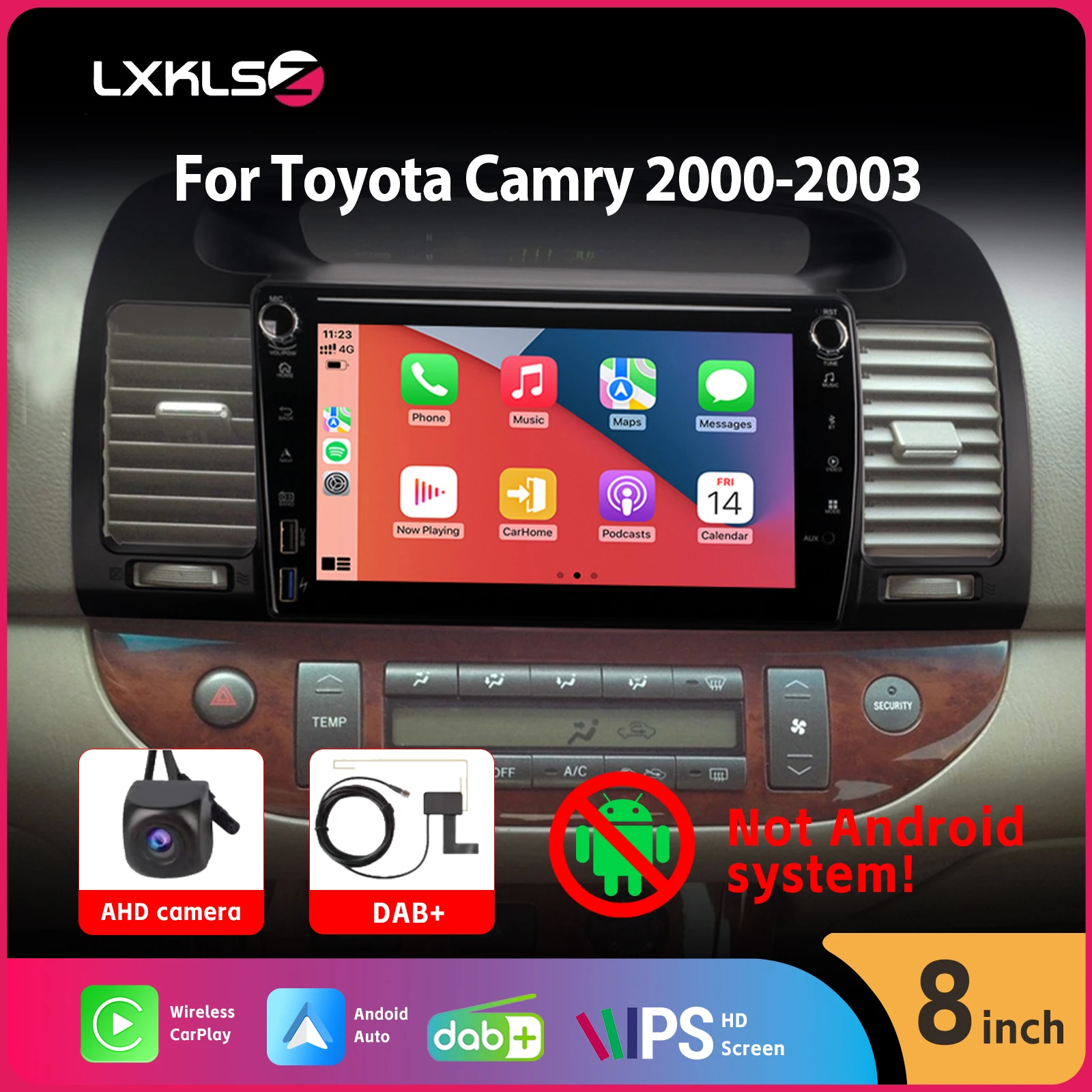 

8" IPS Touch Screen Car Radio Wireless Carplay BT SWC Android Auto for Toyota Camry 2000-2003 with AHD Rear View Camera DSP DAB+