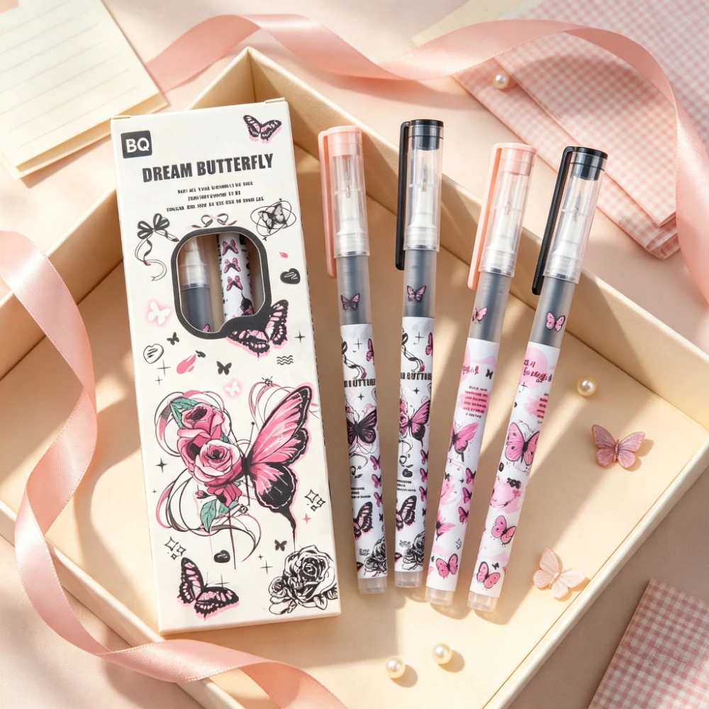 4pcs Dream Butterfly Liquid Gel Pens, Quick-Dry Neutral Ink, Suitable for Student Exam Notes and Office Document Marking