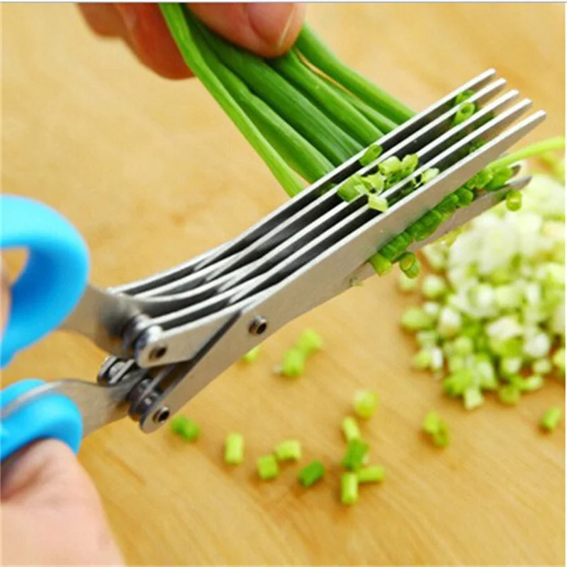 Fast and Easy Stainless Steel 5 Layers Kitchen Scissors Minced Scalion Shredded Herb Rosemary Chopped Cutter Vegetables Tools