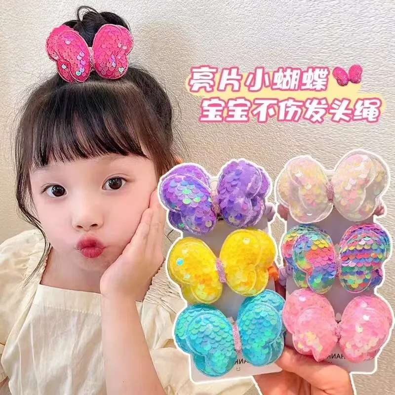3PCS Pailletten Haar Seil Kinder Scrunchies Große Schmetterling Krawatte Hohe Pferdeschwanz Geflecht Mädchen Gummiband Headwear Haar Zubehör – Detail 13