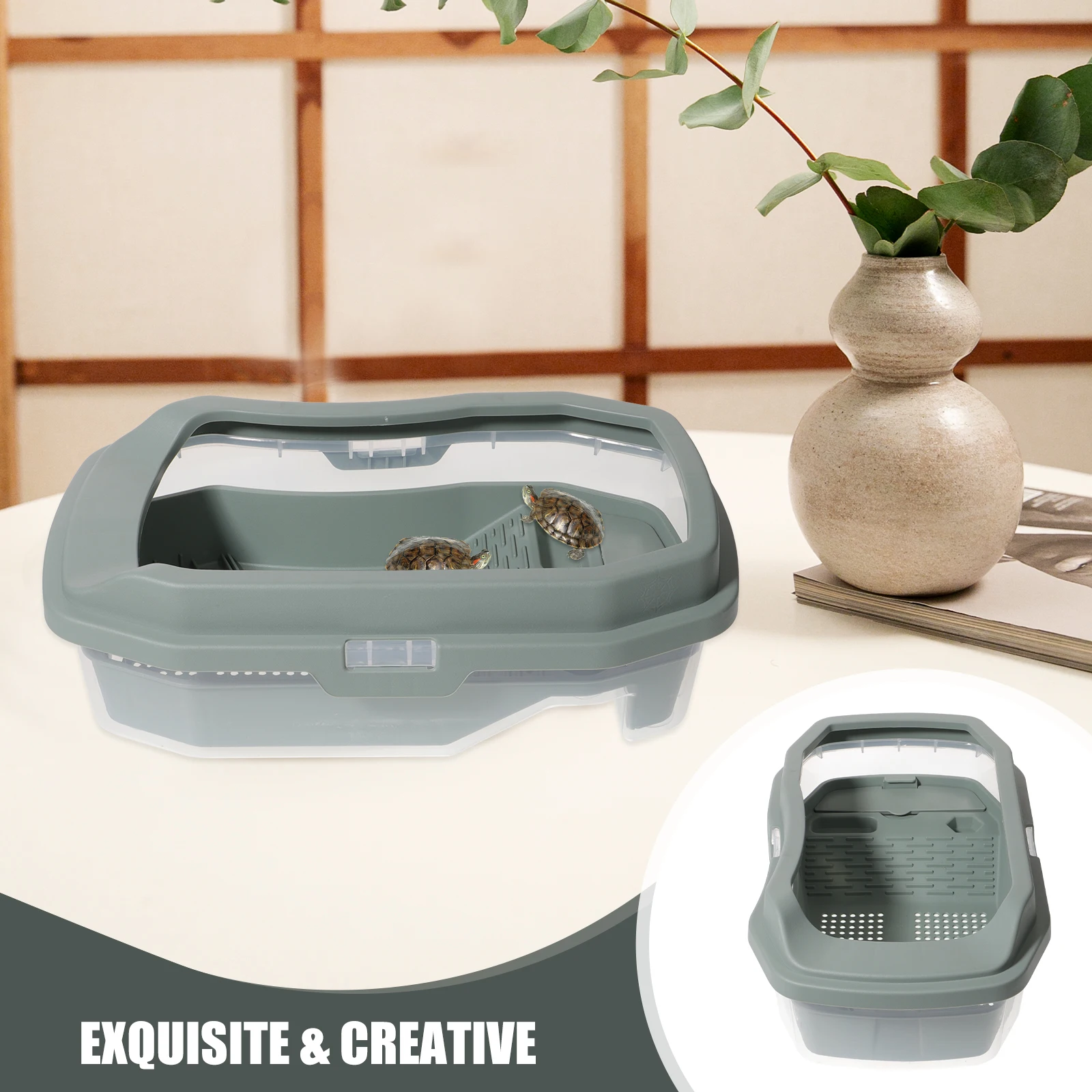 

Turtle Tank Mid Size Bare Tank Plastic Home for Feeding Breeding Reptile Habitat Aquarium Practical Long Use