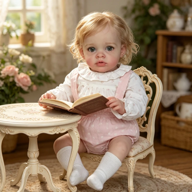 

22inch 55cm Cute Baby Benjamin Premium Make-up Handmade 3D Skin Multiple Layers Painting Blonde Hair Cotton Doll