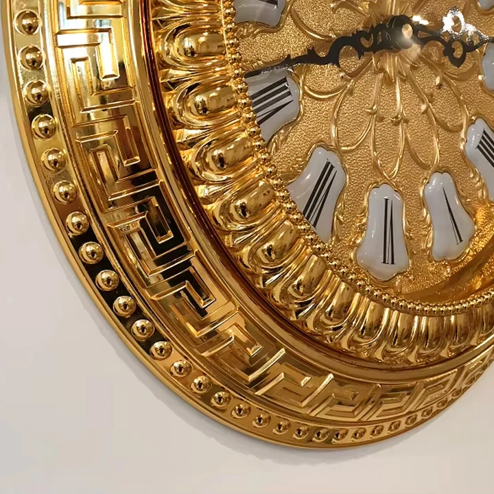 Wall Clock Luxury Home Decoration Design Style Living Room Large Brass Custom 24K Golden Wall Clock