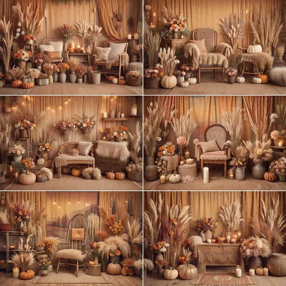 

MOON.QG Bohemia Thatch Party Background Photography Thanksgiving Thathch Boho Photozone Backdrop Children Studio Photozone Props