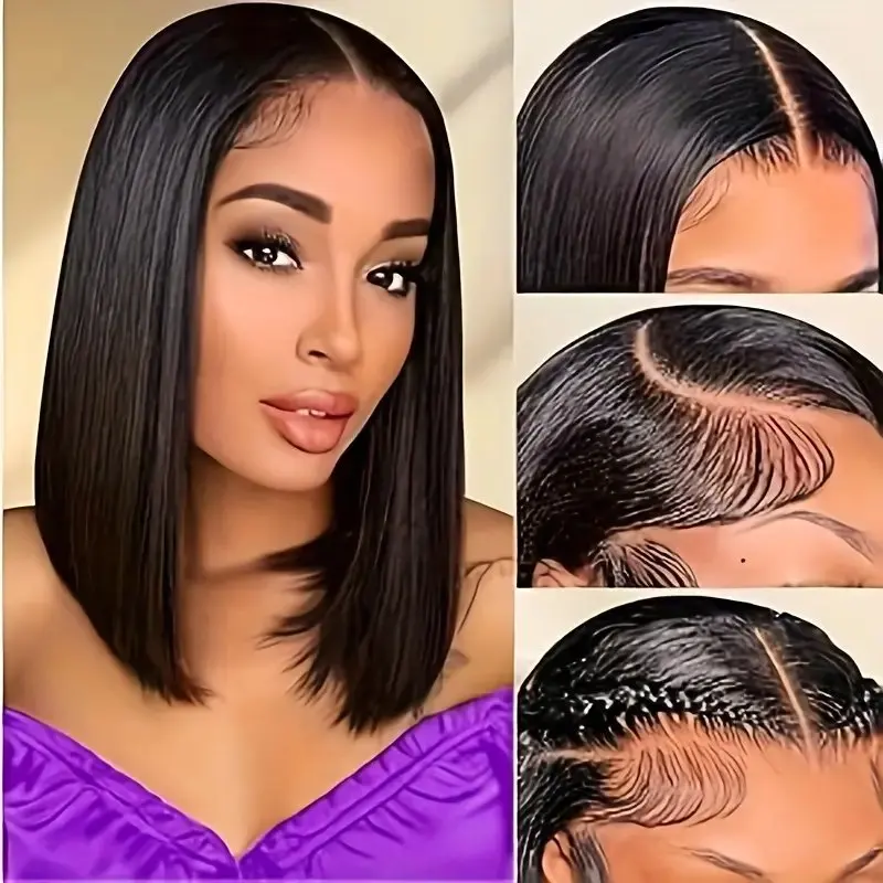 13x4 Straight Lace Frontal 10 Inch Bob Wig Pre Plucked Human Hair Wigs Brazilian Remy Bone Straight Short Bob Wig