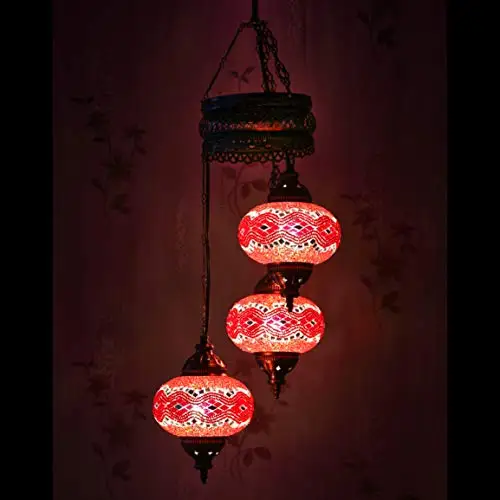 LaModaHome 35 + Unique Colors, 2020 Customizable Chandelier 3 Globes + Free 3 Bulbs, stunning Mosaic Turkish Lamp Moroccan Light