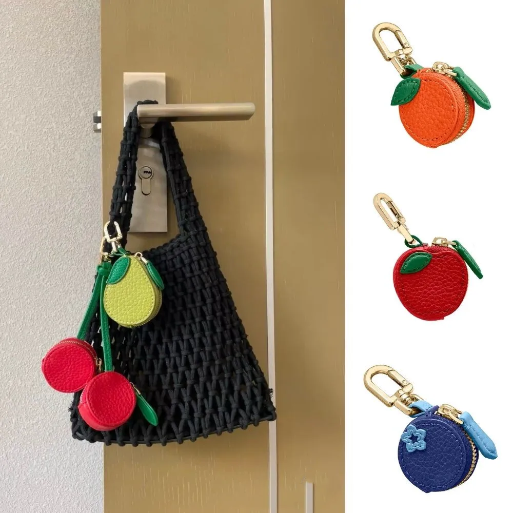 

PU Leather Zipper Fashion Fruit Shape Mini Pouch Wallet Red Apple Cherry Strawberry Fruit Charm Coin Purse Sweet Style Keychain