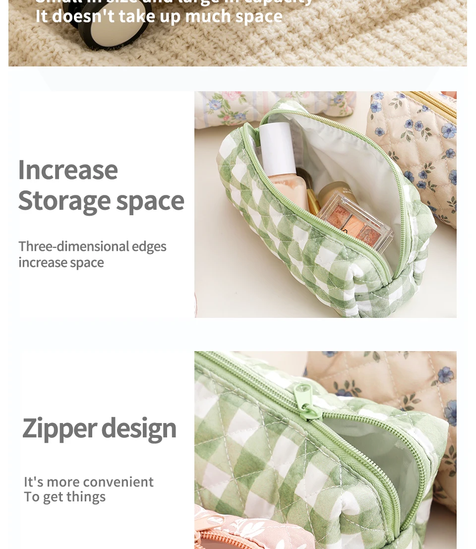 Elinfant 1 Stück Aufbewahrungsorganizer-Tasche Gesteppte Kosmetiktasche mit Blumenmuster Große Reise-Kosmetiktasche Ästhetische Make-up-Tasche – Detail 7