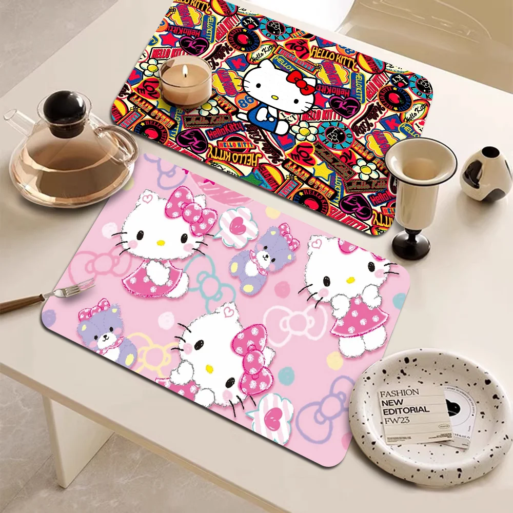 

Cartoon Pink Kittys Cat Super Absorbent Coffee Mat Dish Draining Mat Large Kitchen Drying Mat Quick Dry Bathroom Drain Pad