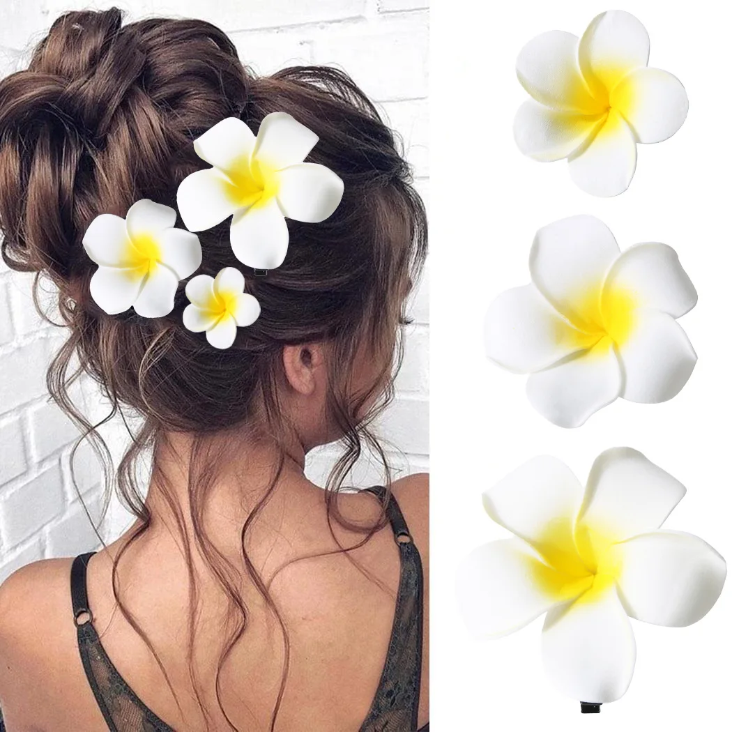 1Pcs Plumeria Hawaiian with hair clip PE Foam Frangipani Artificial Flower Headdress Flowers Egg Flowers for Wedding Decor Party