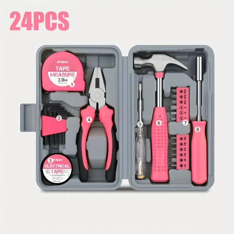

24PCs tool set general house hold hand tool kit with plastic toolbox storage case used to car repair and home repair