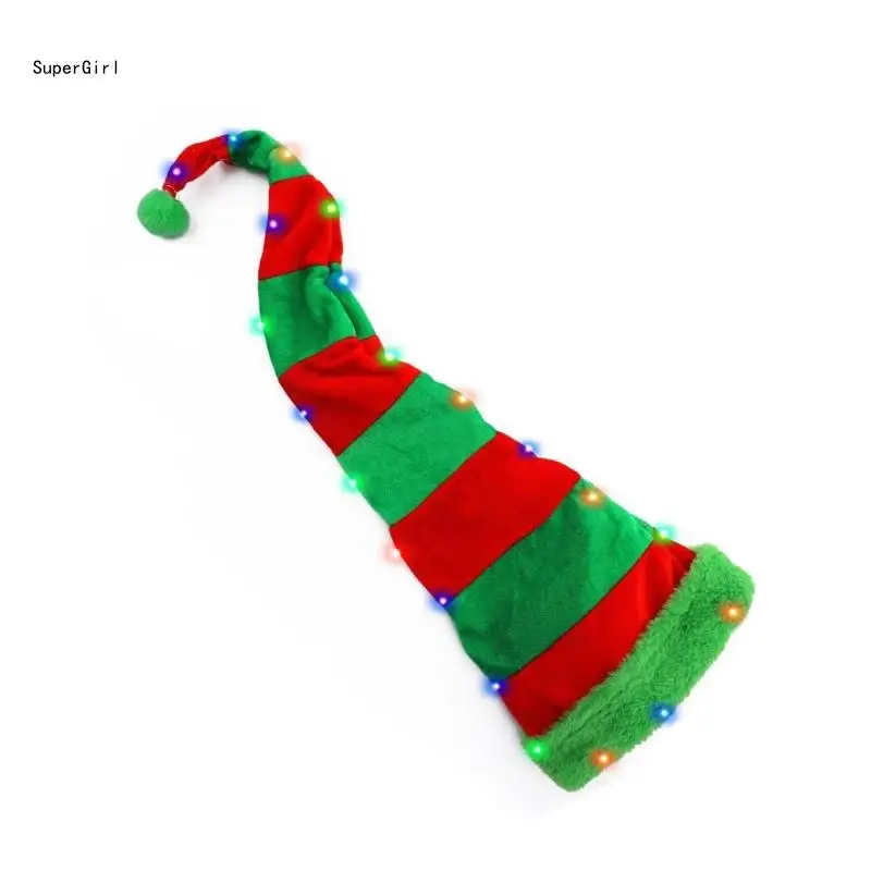 Long Christmas Light up Elf Hat Cheerful Hat Baggy Hat Leprechaun Autumn Winter J78E