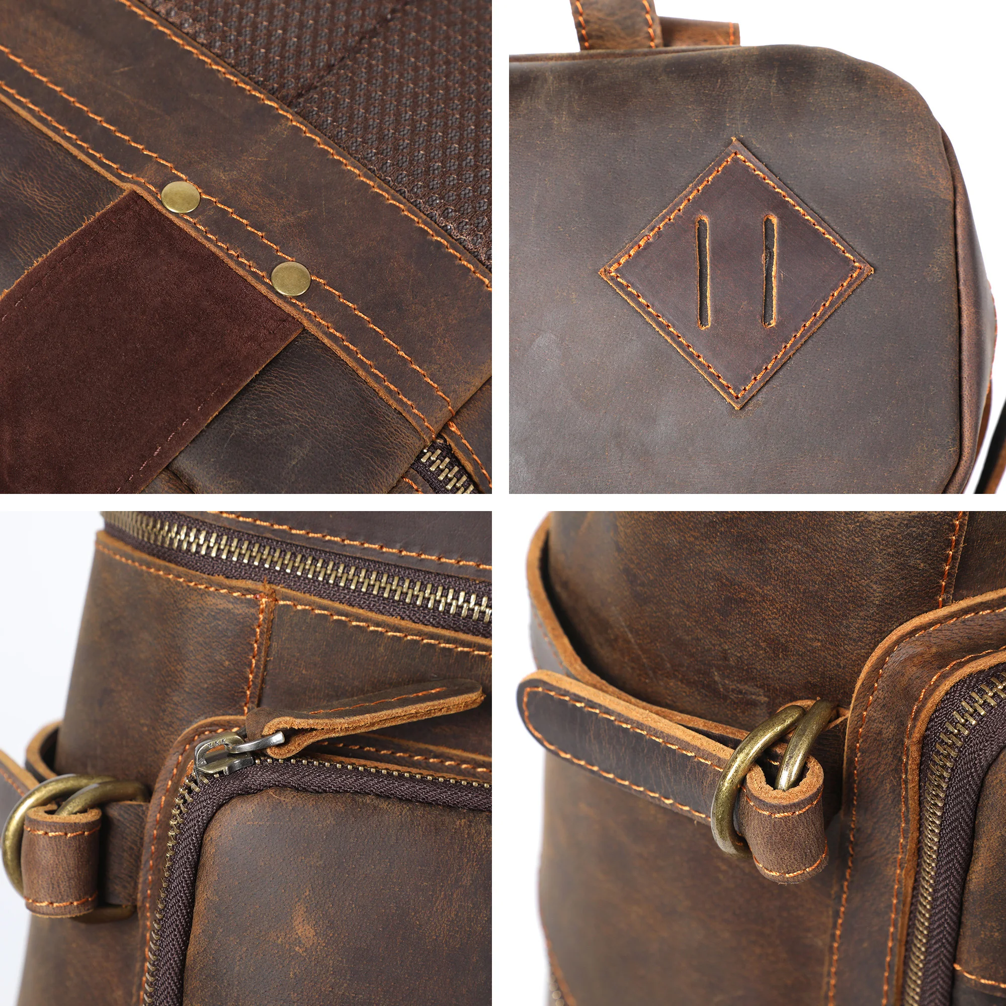 Vintage Echtleder-Rucksack, Laptop-Tasche, Crazy-Horse-Leder-Schultasche, Outdoor-Reise-Weekender-Umhängetasche – Detail 10