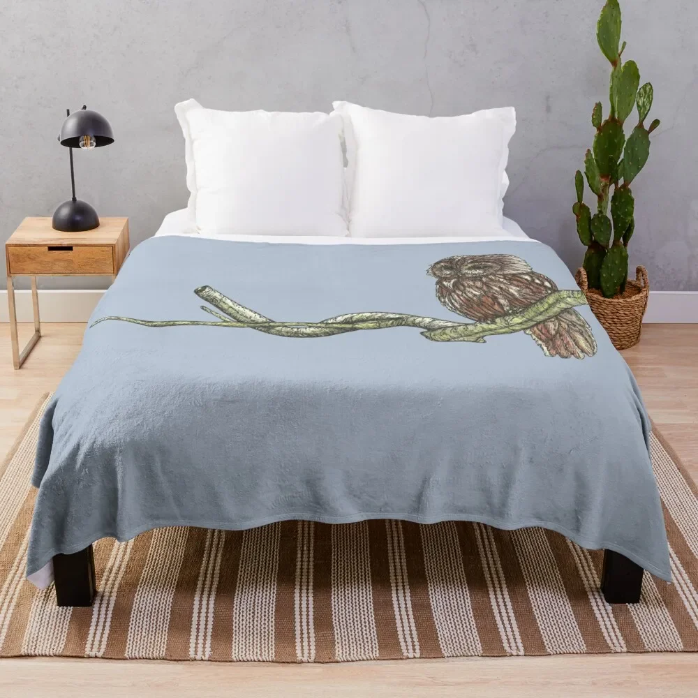 

Tawny Owl on a Branch Throw Blanket warm for winter blankets and throws christmas gifts Hairys Blankets