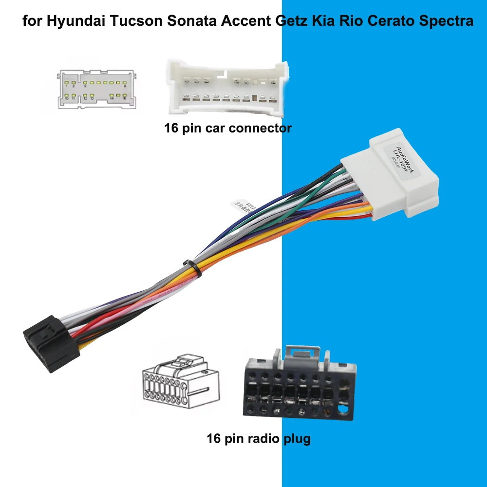 Arnés de cableado de radio, adaptador de cable Android para coche con conector de 16 pines, para Hyundai Tucson Sonata Accent Getz Kia Rio Cerato Spectra