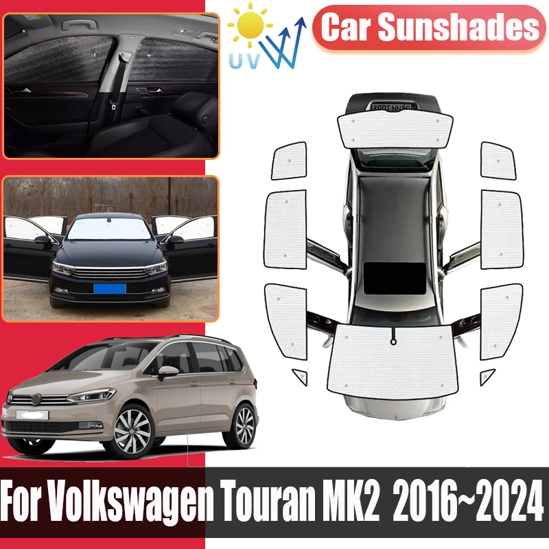 

For Volkswagen VW Touran MK2 2016 2017 2018~2024 Full Coverage Sun Shade Car Sunshades Anti-UV Privacy Blocks Visors Accessories