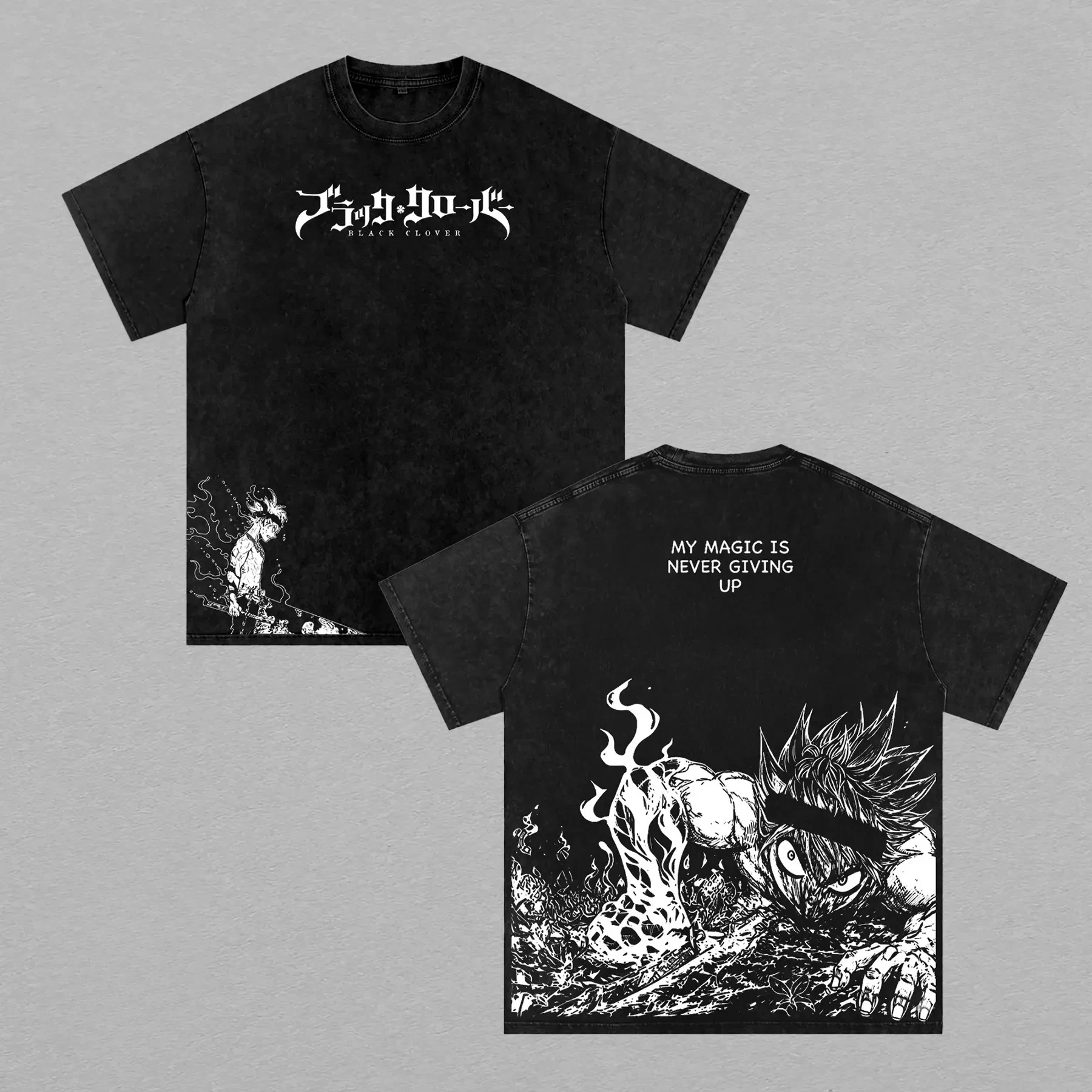 Black Clover Asta Anime T Shirt Vintage Washed Oversized Tees Tops Men Clothing Summer Short Sleeve High Quality Cotton T-shirt