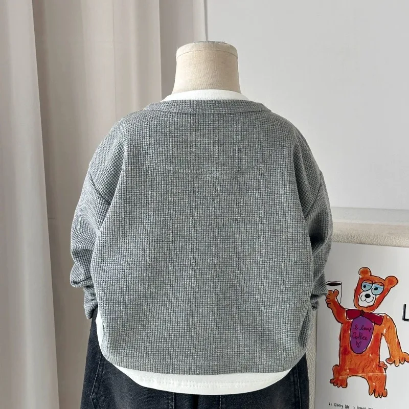 Children Boys Sweatshirt RAISE YOUNG Autumn 2026 Infant Babys Boys Pullovers Casual 1-10Yrs Kids Boys Waffle Fake Two Piece Tops view 3