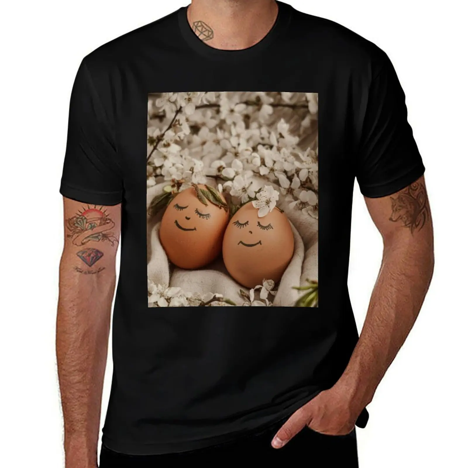 

Cute Egg Couple Art – Spring Love & Peaceful Vibes Illustration T-Shirt anime clothes shirts graphic tee men