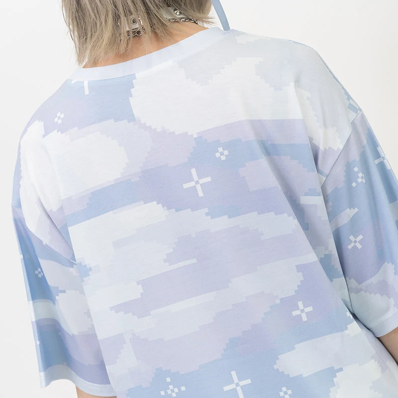 Summer Trendy Japanese Y2K Pixel Style Blue White Girls Printed T-shirt Kids/Adult Anime Harajuku Style Cool Loose Short Sleeve view 4