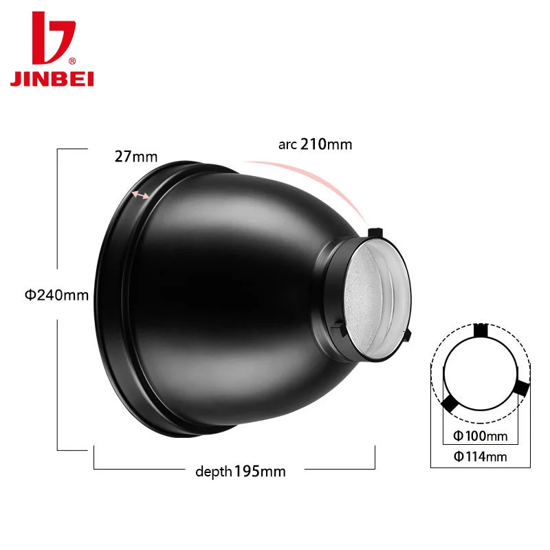 JINBEI M9 9inch 24cm Reflector Diffuser Bowens Mount with 10/30/60 Degree Honeycomb Grid Barndoor for Studio Light Strobe Flash