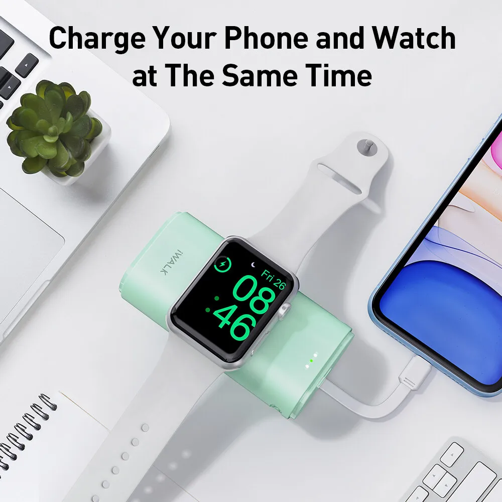 iwalk portable power bank with magnetic charging cable and lightning interface for Apple Watch