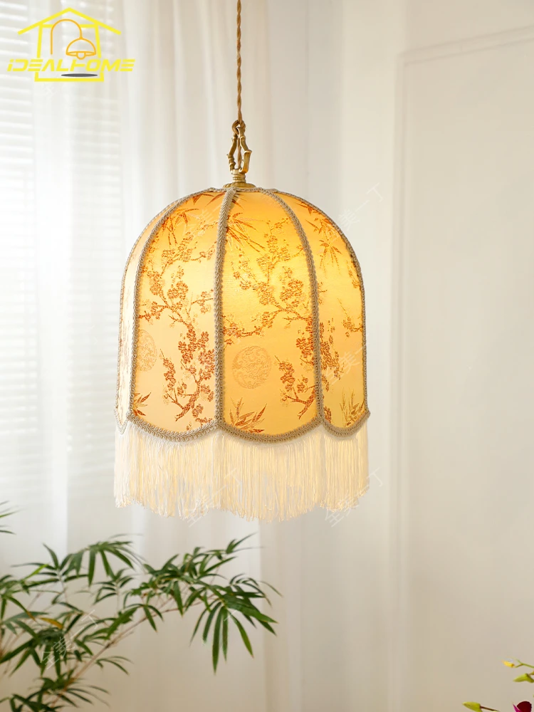 

Chinese Classical Lantern Tassels Pendant Light LED E27 Atmosphere Fabric Art Decorative Hanging Lamp Living/tea Room Restaurant