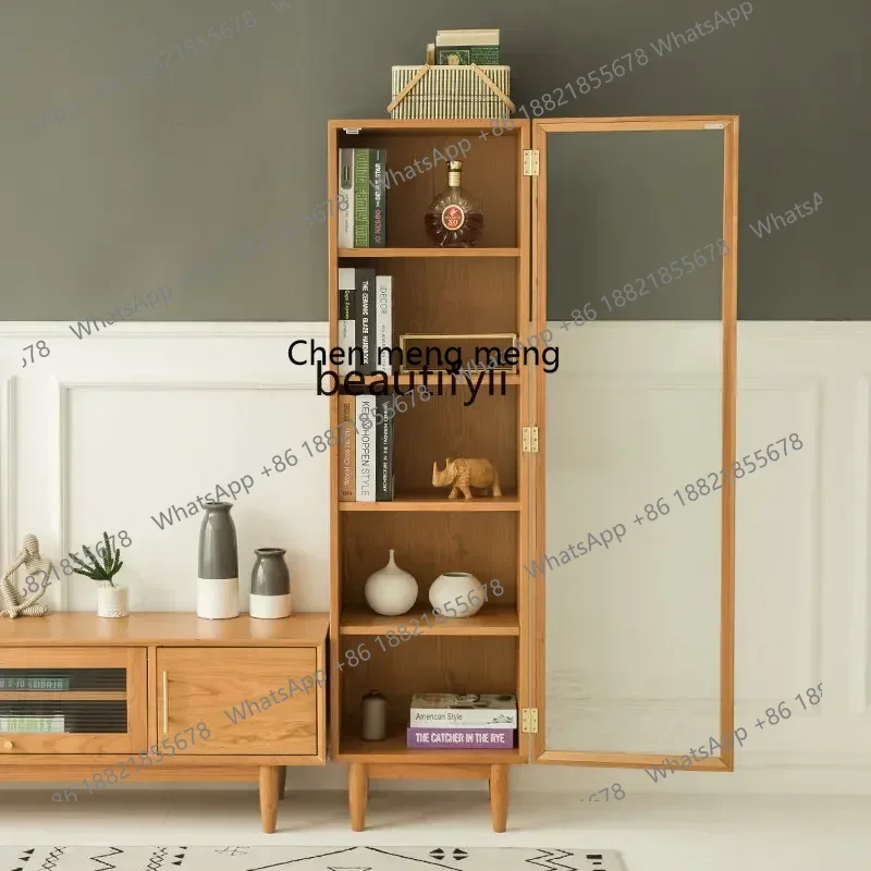 D178  Y CXH Modern Black Walnut Glass Door Storage Cabinet Japanese Living Room Display Cabinet TV Side Cabinet