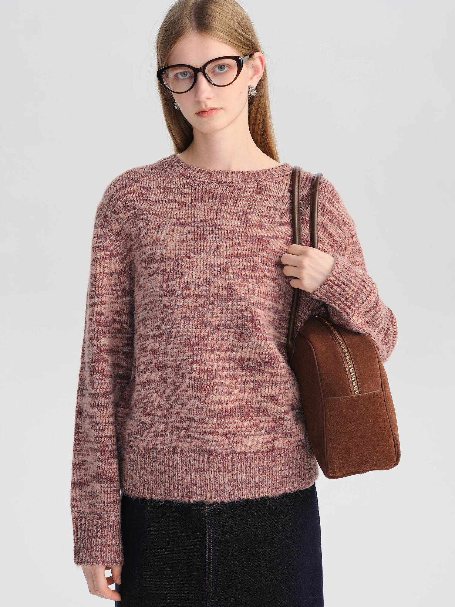 ZIQIAO 2025 Maglione lavorato a maglia in filato fantasia girocollo da donna invernale - Top pullover con spalle scoperte e vestibilità rilassata per abbigliamento da casa casual