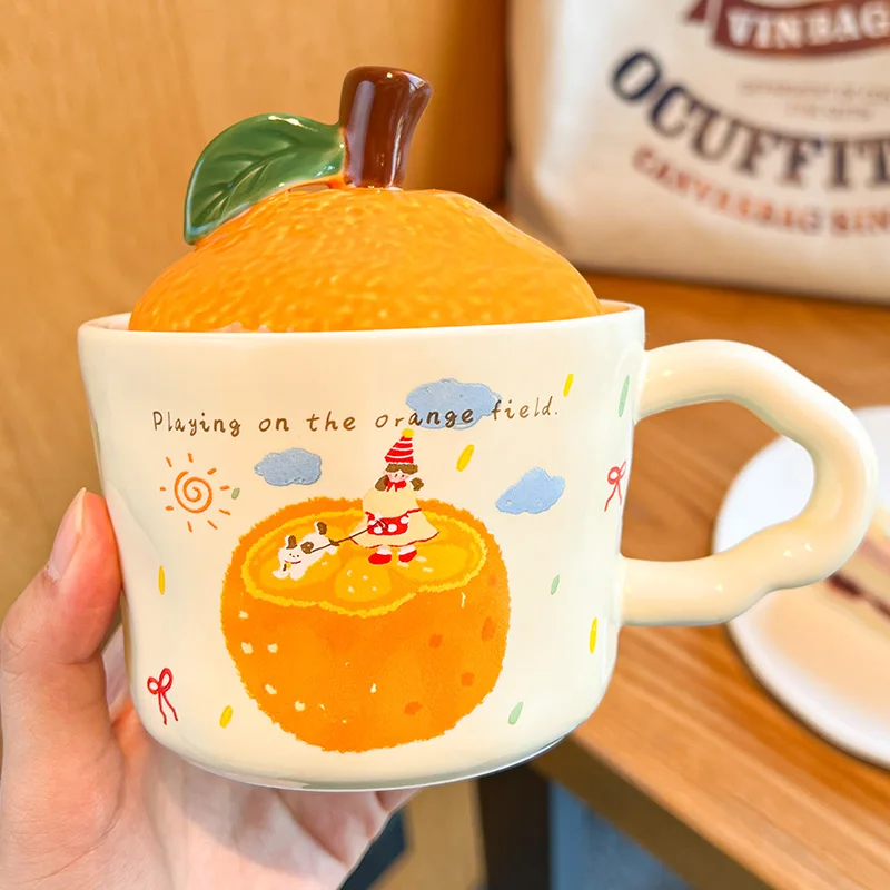 Cute Cartoon Anime Surrounding Orange Model Ceramic Home Office Mug Girl Cute Coffee Milk Fashion Home Supplies Water Cup Gift