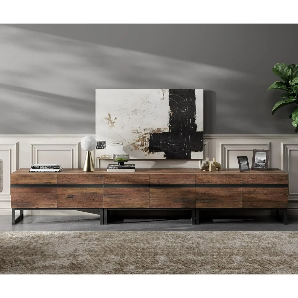 3 In 1 Modern TV Stand For TVs Up To 110 Inch, Console With Storage Cabinets And Metal Base,Wood Entertainment Center TV