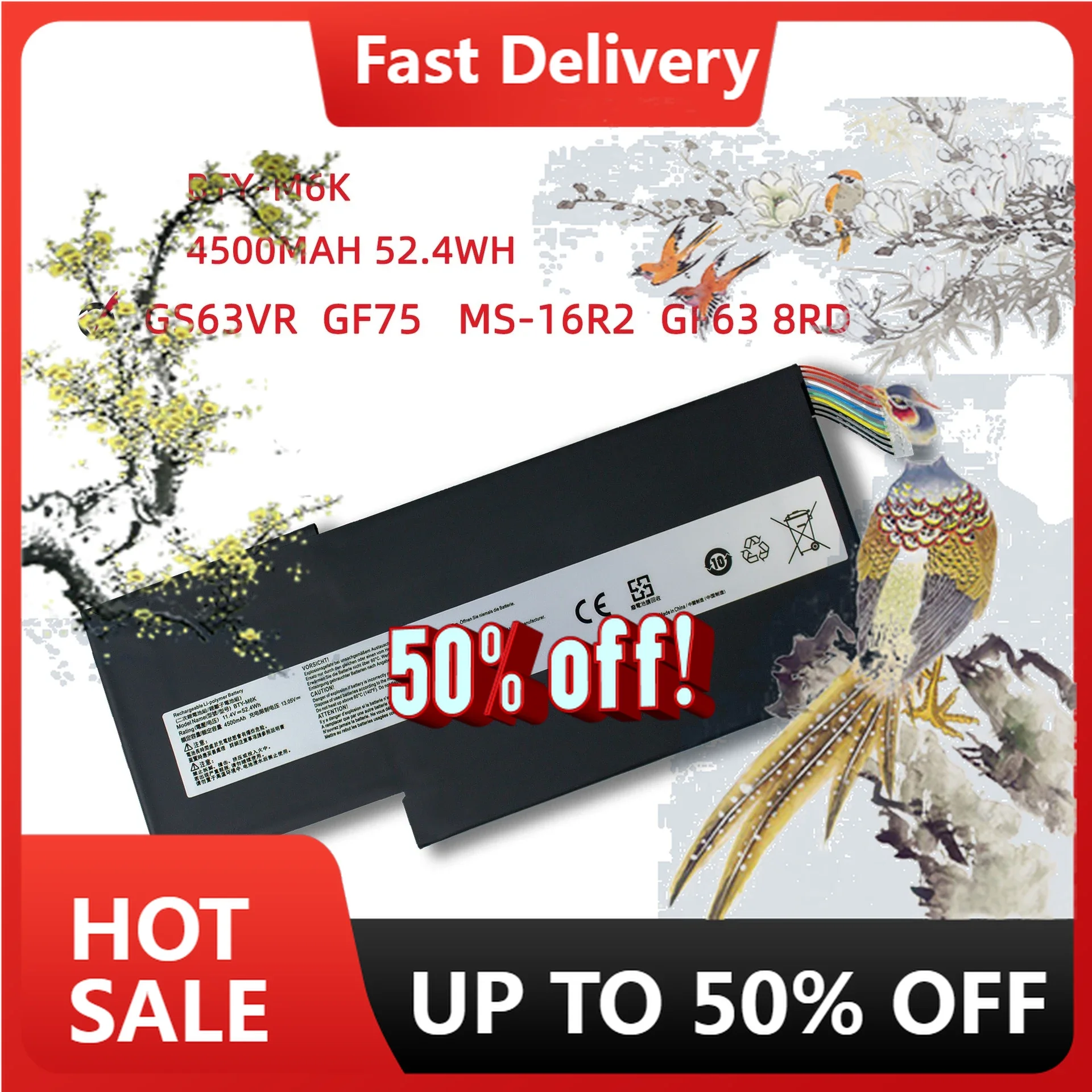 

【Fast Delivery】New 11.4V 4500mAh BTY-M6K Battery For MSI GF63 8RC 8RD GF65 GF75 GS63VR GS73 GS73VR