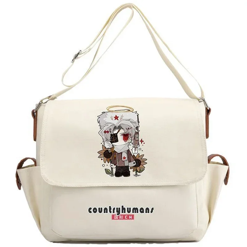 Cute Black Beige, CountryHumans Country Humans Countryball Polandball Anime Messenger Crossbody Shoulder Bags School Girls Boys