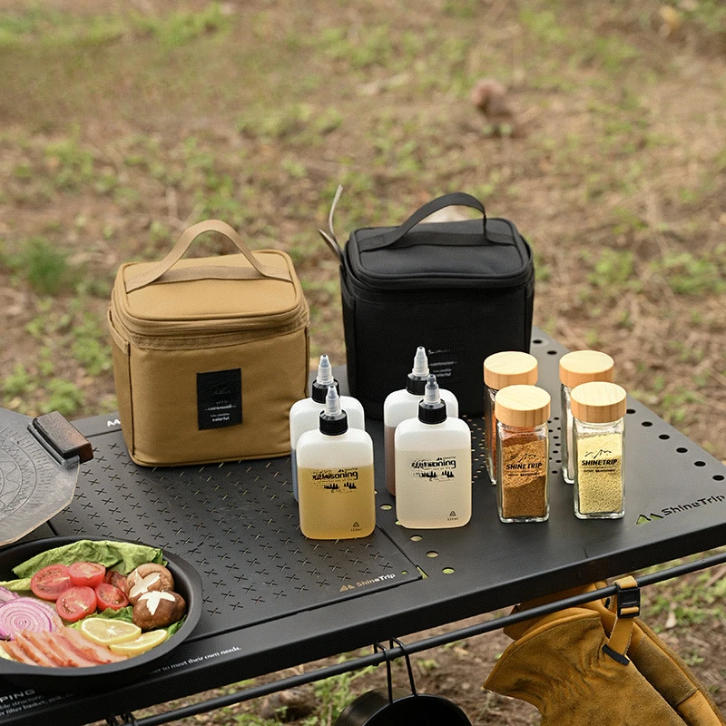 Outdoor portable barbecue seasoning bottle combination picnic seasoning split bottle oil bottle storage bag