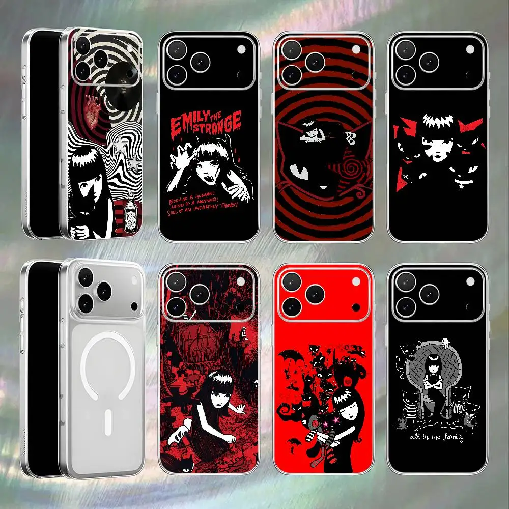 

E-Emily The Strange For iPhone 17,16,15,14,13,12,11,Pro,Max,Plus Magnetic Wireless Charging Transparent White Phone Case