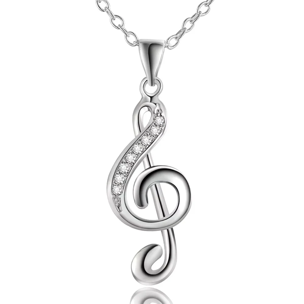 45CM 18inches 925 Silver Necklace Wedding Party Jewelry Wholesale Women Creative Music Symbol Stone Female Fashion