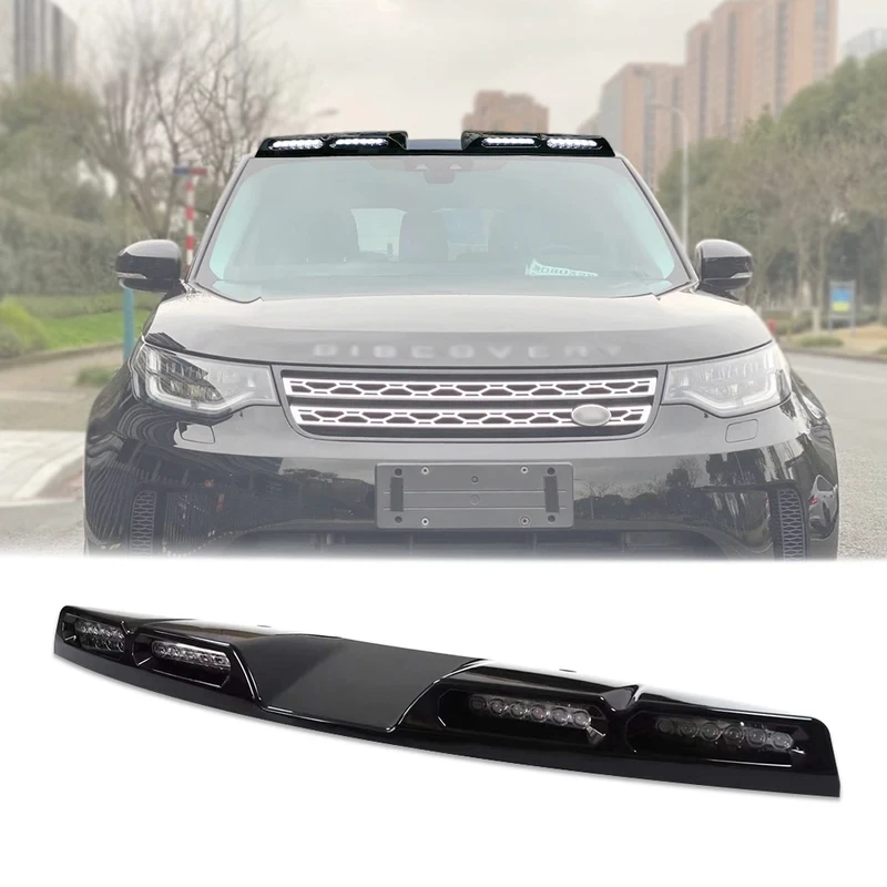 

Modification Glossy Black Luggage Rack Off-road Top Front Spoiler LED Spotlight Headlight Roof Light Bar for Land Rover Discover