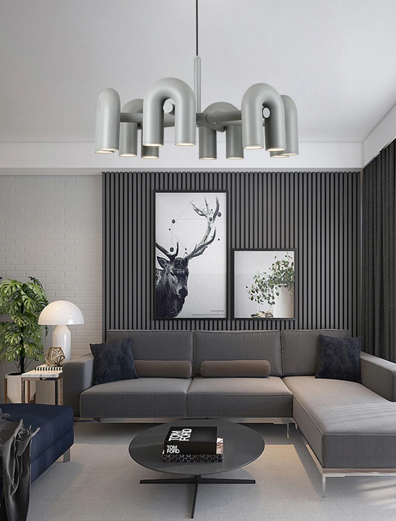 Art Chandelier Black Orange Gray Metal