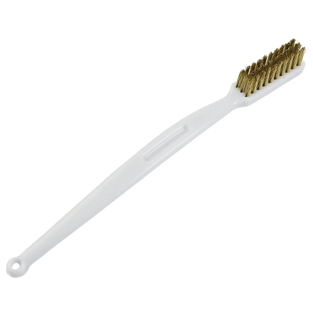 1Pc Brass Wire Clean Tooth Brush White Plastic Handle Copper Wire Nylon Industrial Carving Hand Rust Removal Tool