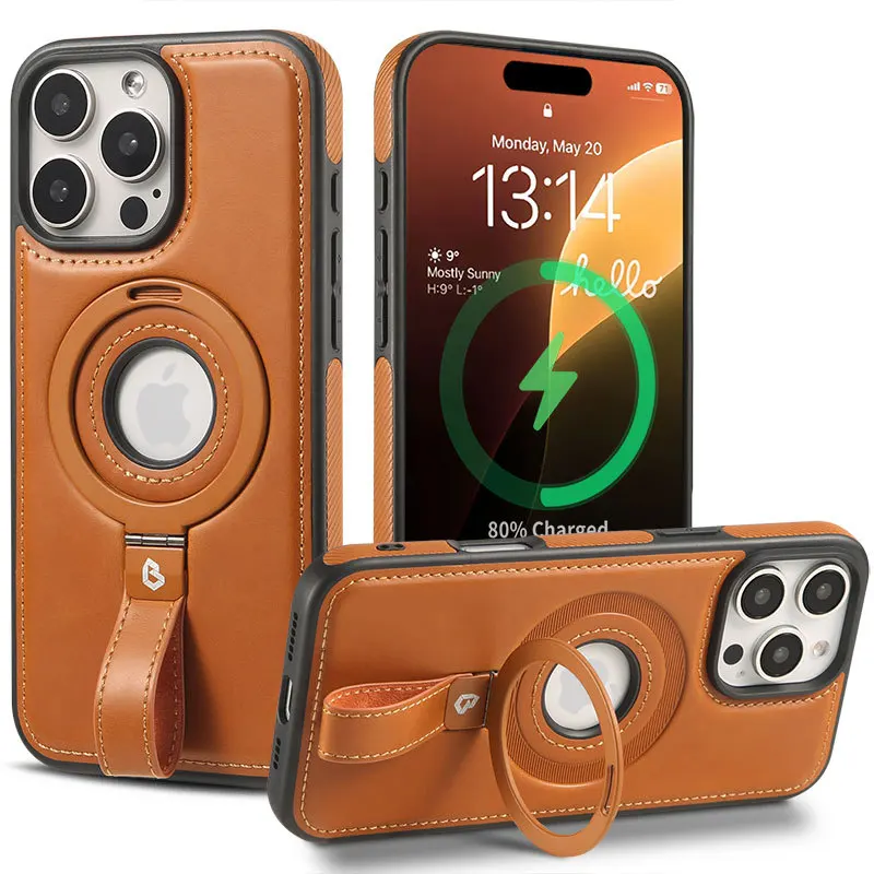 

Подходит для чехла для телефона iPhone 16, магнитный кронштейн, подвесная веревка, 15 pro max 14 13 12, кожаный чехол в деловом стиле с защитой от падения