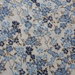 Reliëf Jacquard Stof Brokaat Blauw Goud Bloemenontwerp Naaimateriaal Sofa Cheongsam Jurk Kledingstof 140Cm Verkocht Per Meter