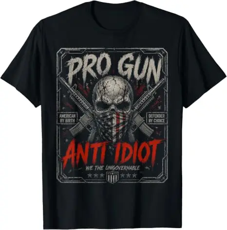 2nd Amendment Pro-Gun Anti-Idiot-Shirt Vintage USA Flag T-Shirt Y2K Herrenmode Veteranen Patriotisches Grafik-Spruch-T-Shirt Neuheit – Detail 9