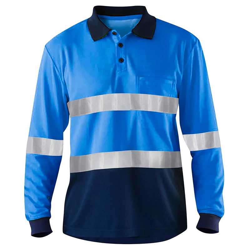 Hi Vis Long Sleeve Workwear Shirt with Reflective Tapes Cool Dry Safety Polo Two Tone Work Wear