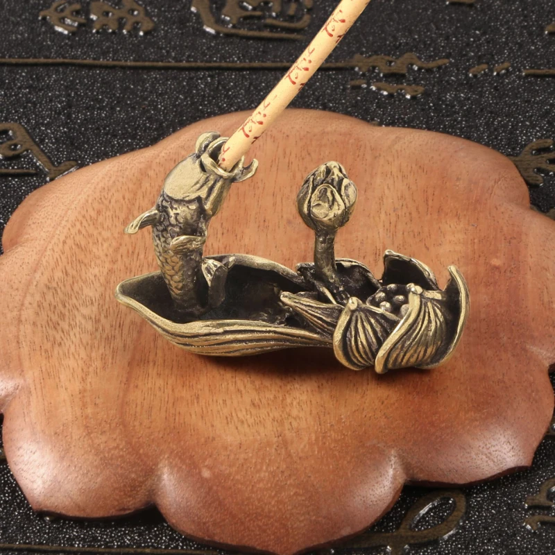 

1Pc Antique Bronze Lotus Carp Fish Figurine Brass Incense Holder Home Decor Desktop Ornament