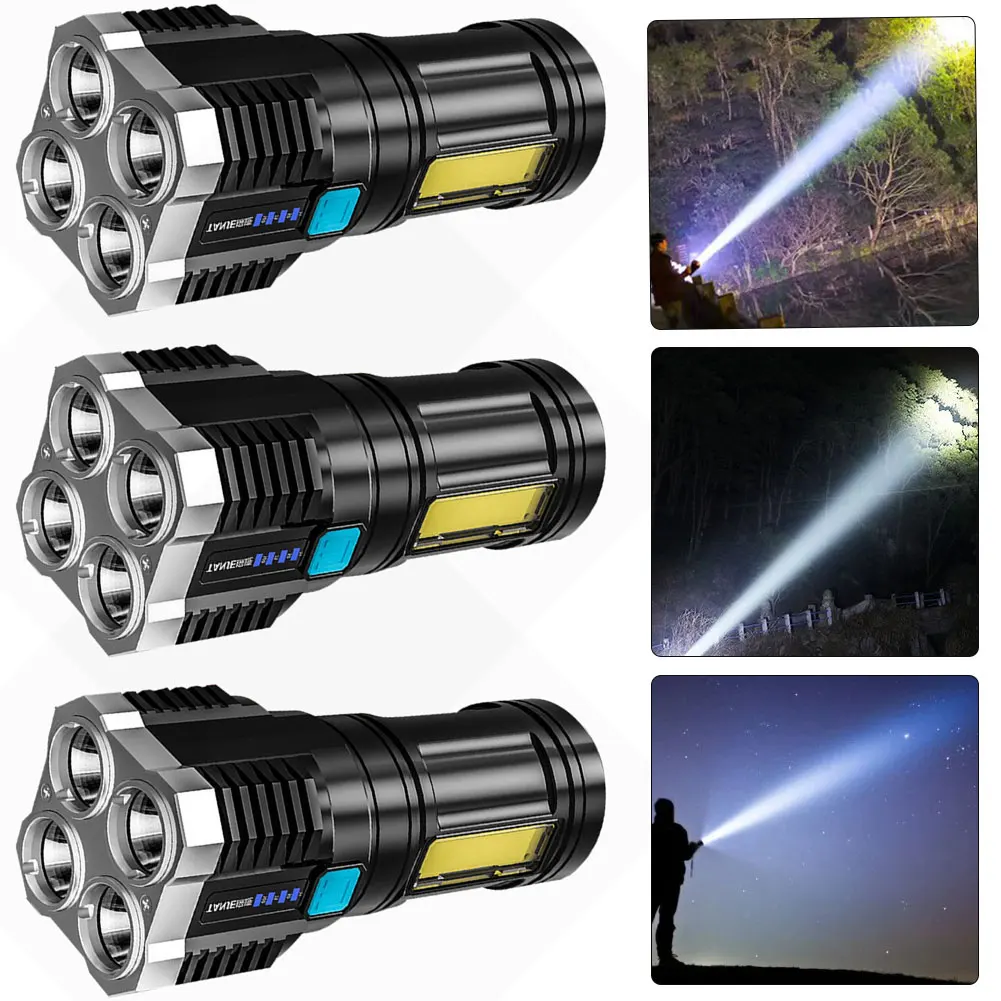

3Pcs 4 LED+COB Beads Strong Flashlight USB Charging Power Display Portable Torch