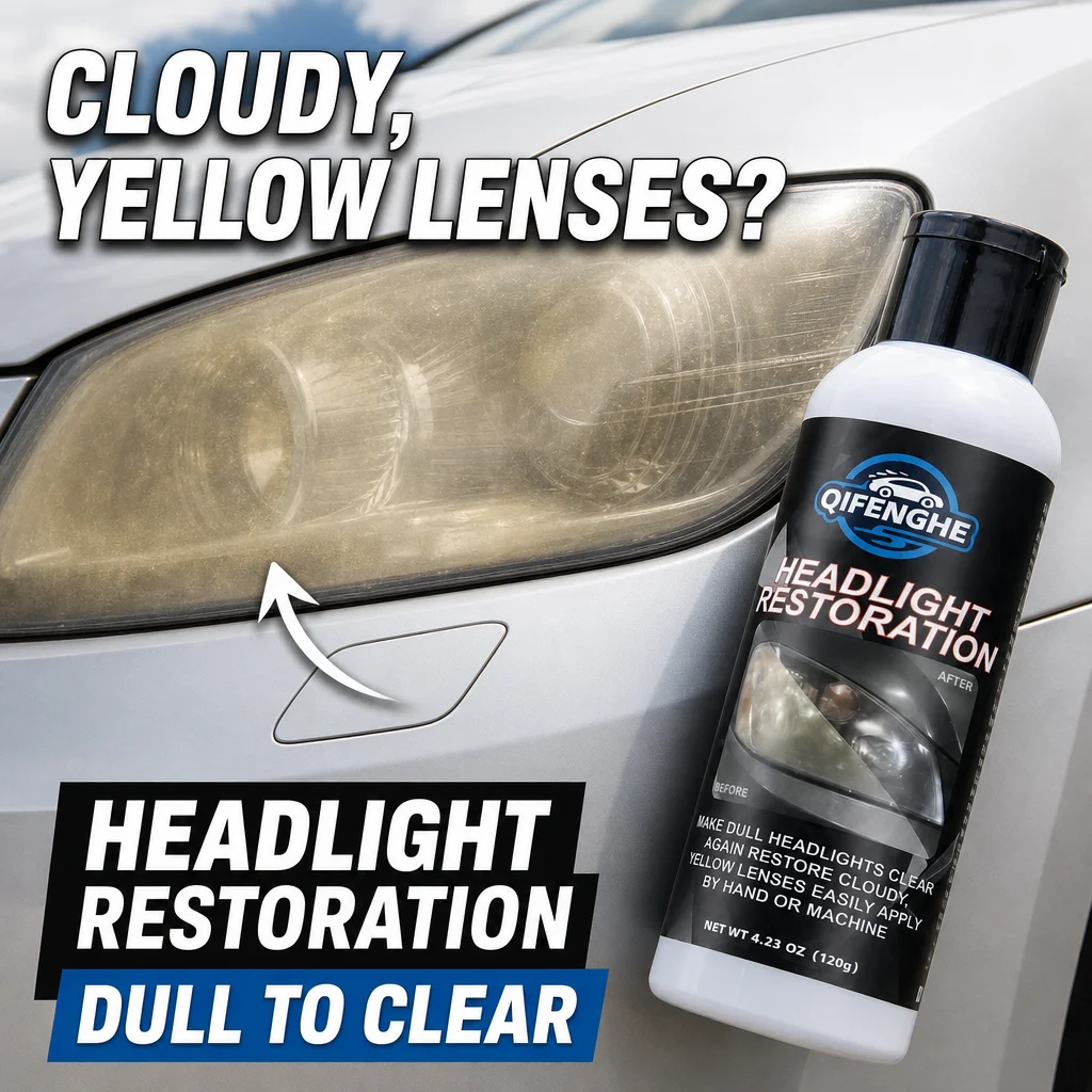 Headlight Restoration Paste 120g, Car Headlight Polish Cleaner for Cloudy Yellow Oxidized Lenses, Hand or Machine Polishing Head