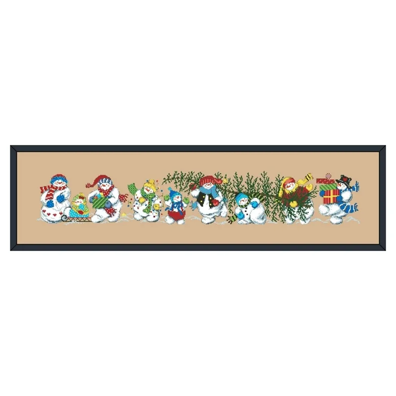 

Snowman With Tree cross stitch package cartoon 18ct 14ct 11ct flaxen linen cotton embroidery DIY handmade needlework
