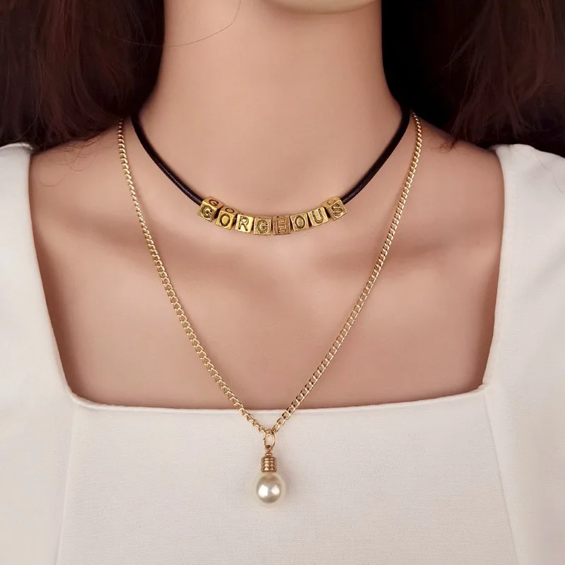 Collier Double lettre Vintage pour femmes, vente en gros, magnifique liberté, espoir, foi, sans peur