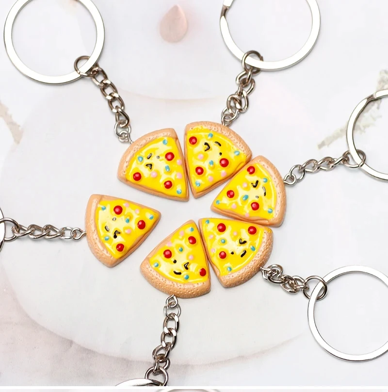 Lindo llavero de Pizza para mujer, colgante de Pizza Kawaii, llavero de mochila, accesorios de coche para mejor amigo, regalo de joyería