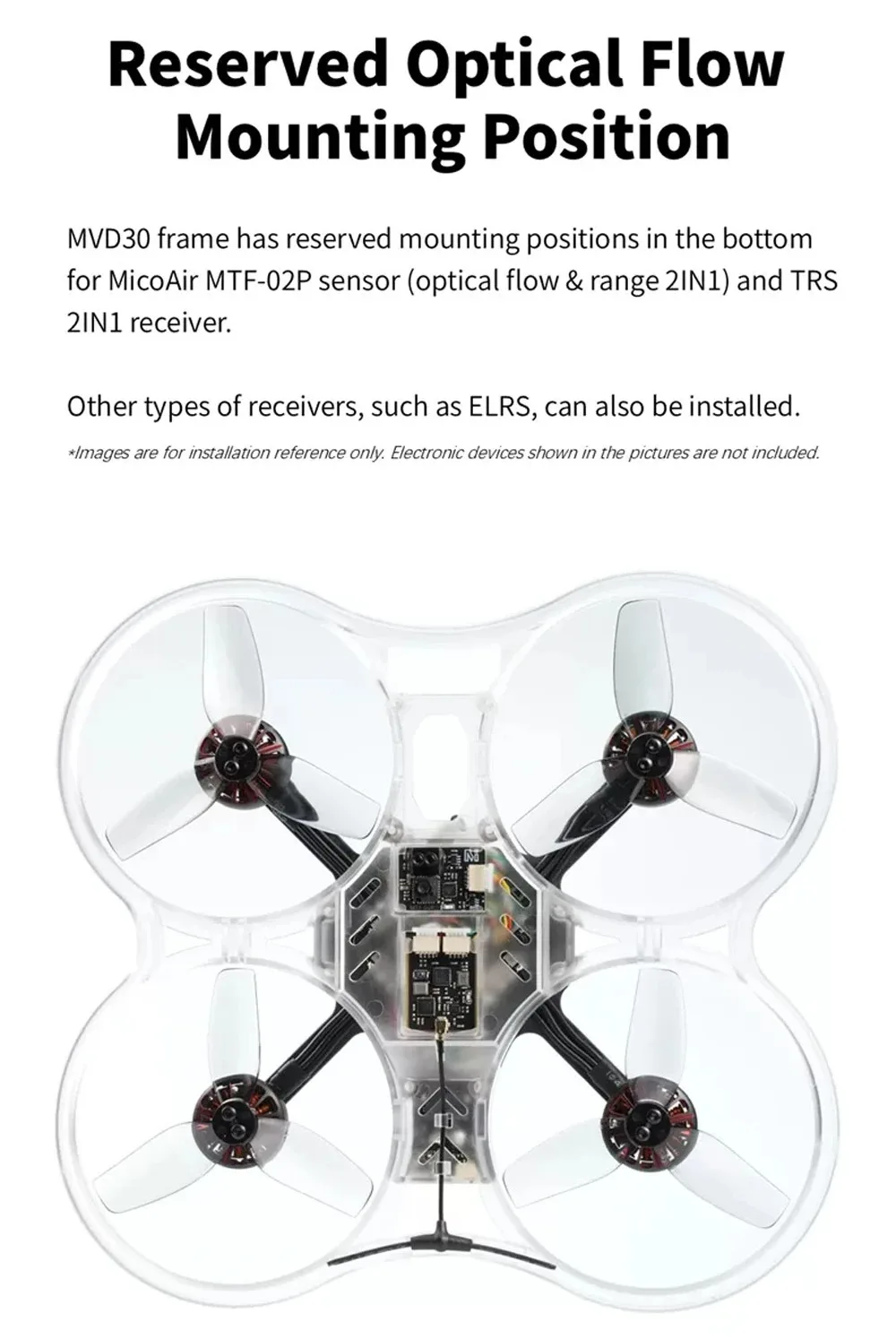 MicoAir MVD30 O4 3인치 프레임 키트 136mm 탄소 섬유 테일 플러그 보드 포함 AIO 통합 비행 제어 장치 TRS RX 호환